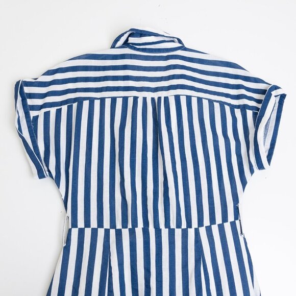 ✨ ZARA Striped Linen Blend Midi Shirt Dress White Blue Button Front - Picture 13 of 13